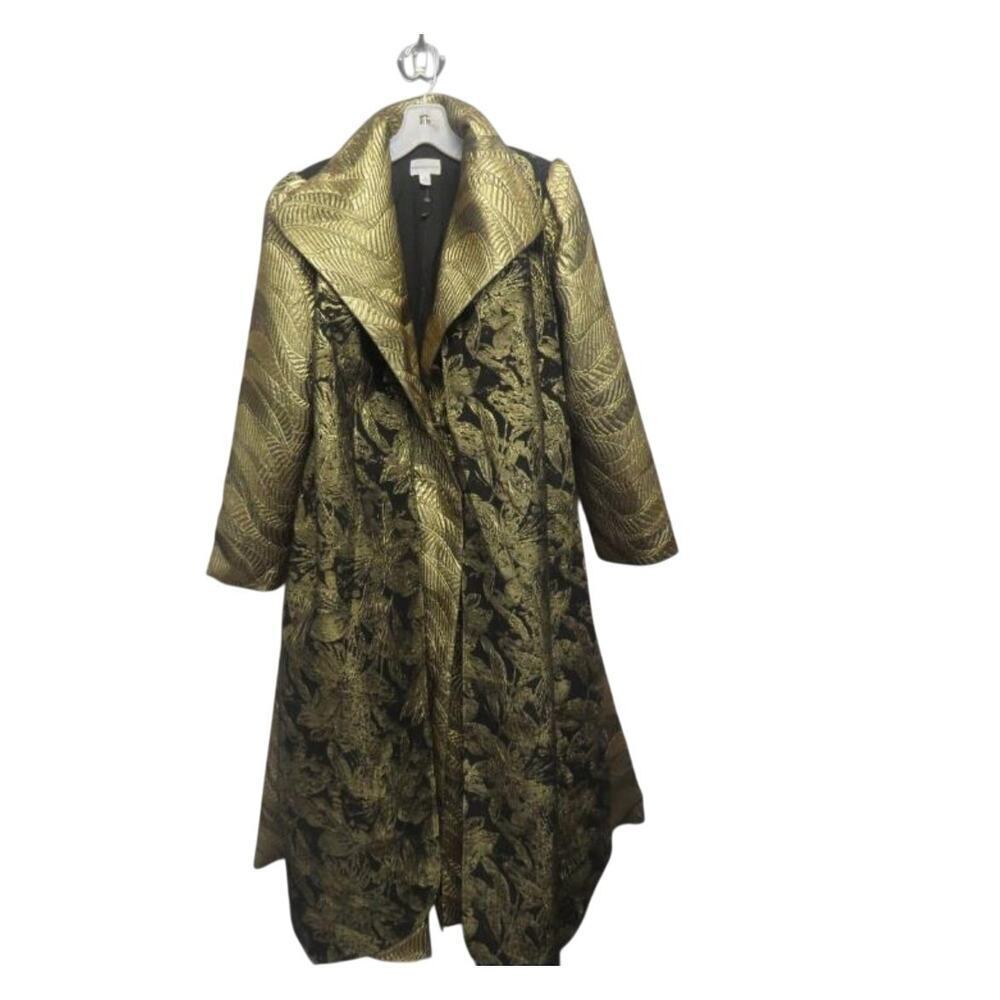 Making the Cut Metallic Gold Brocade Swing Coat & Scarf Set M